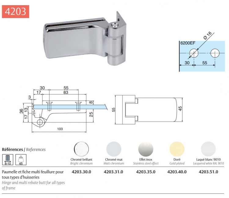 Paumelle et fiche Clarit multi feuillure pour tous types d'huisseries