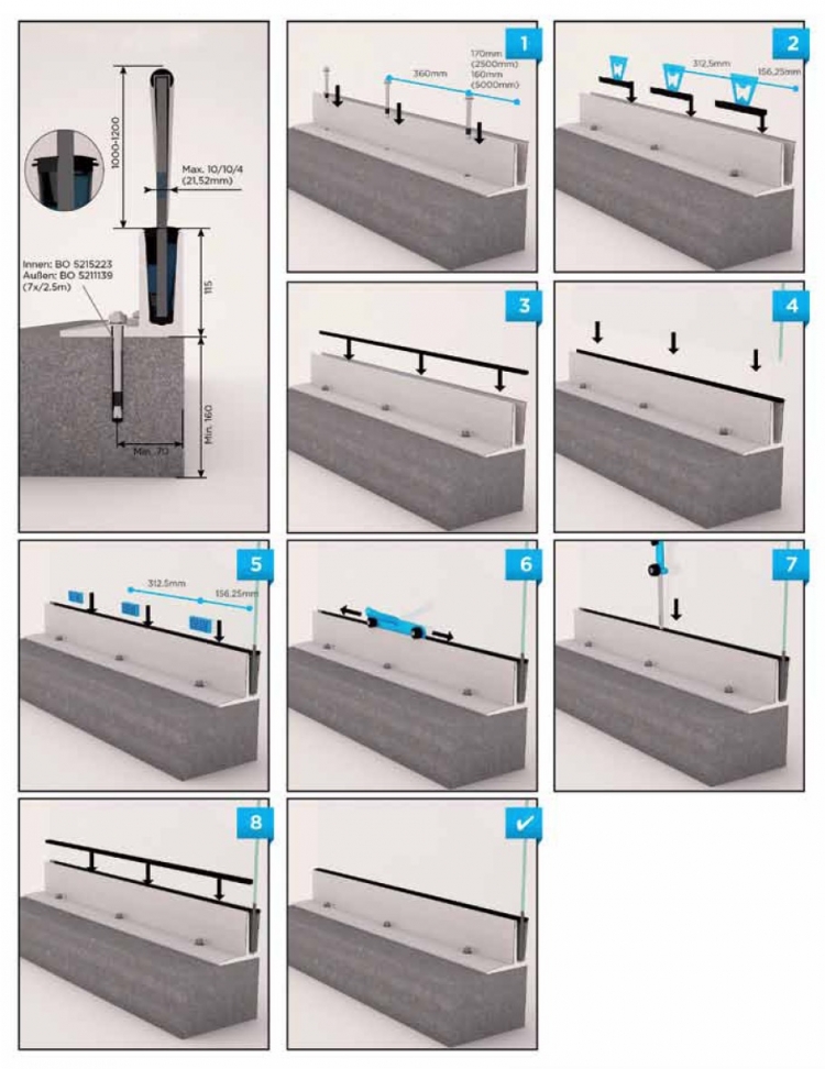 Profil garde corps EasyMount Vario L 1,0kN longueur 5 mètres