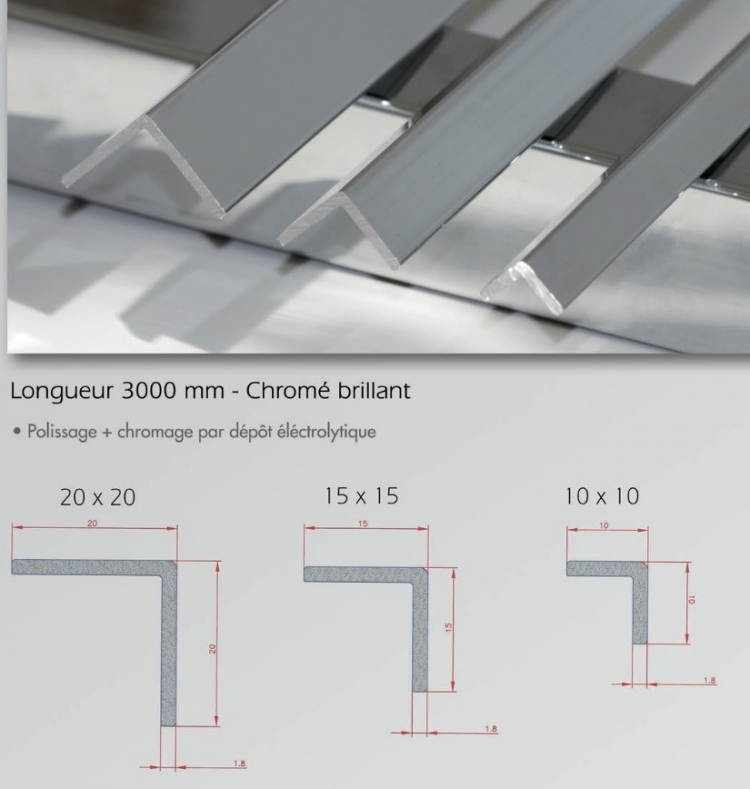 Profil cornière L 10x10 chromé brillant 3m