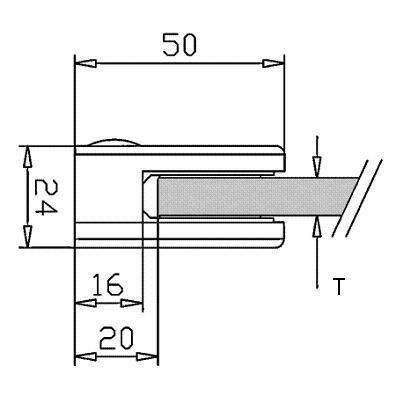 photo détail Lot de 4 Pinces à verre ZAMAC ASPECT INOX BROSSE - ARRONDIE - 40 x 50 mm - pour verre 8.76 - 4/4/2