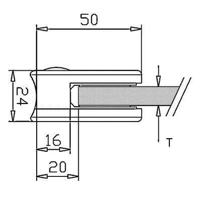 photo détail Pince à verre ZAMAC ASPECT INOX BROSSE - ARRONDIE - 40 x 50 mm - pour verre 8.76 - 4/4/2 - Tube 42.4