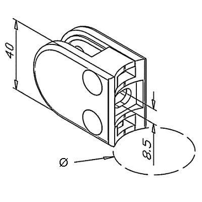 photo détail Pince à verre INOX 316 BROSSE - ARRONDIE - 40 x 50 mm - pour verre 8.76 - 4/4/2 - Tube 42.4