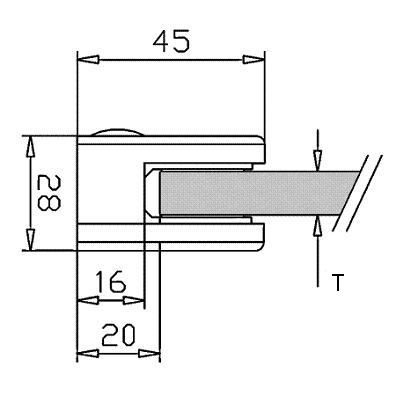 photo détail Pince à verre ZAMAC ASPECT INOX BROSSE - CARRE - 45 x 45 mm - pour verre 8.76 - 4/4/2