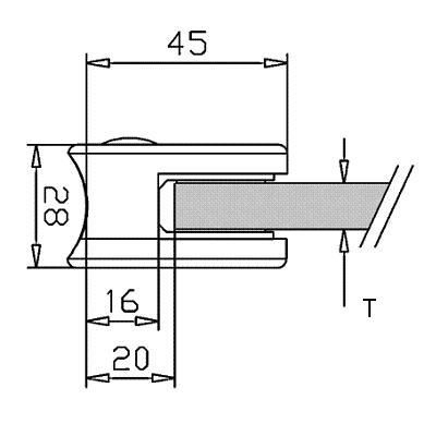 photo détail Pince à verre  ZAMAC ASPECT INOX BROSSE - CARRE - 45 x 45 mm - pour verre 8.76 - 4/4/2 - Tube 42.4