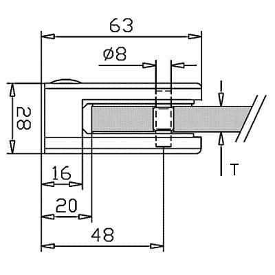 photo détail 1 lot de Pinces à verre ZAMAC ASPECT INOX BROSSE - ARRONDIE - 63 x 45 mm - pour verre 8.76 - 4/4/2