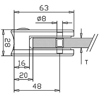 photo détail Pince à verre INOX 316 BROSSE - ARRONDIE - 63 x 45 mm - pour verre 10.76 - 5/5/2 - Fond incurvé