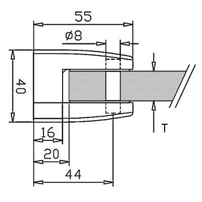 photo détail 1 lot de 4 Pinces à verre ZAMAC ASPECT INOX BROSSE - CARRE - 55 x 70 mm - pour verre 10.76 - 8/8/2