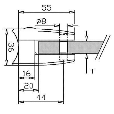 photo détail Pince à verre INOX 316 BROSSE - CARRE - 55 x 55 mm - pour verre 10.76 - 5/5/2 - Tube 42.4mm