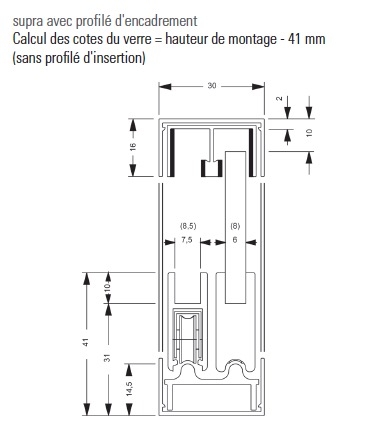 Ensemble Vitris supra 5m pour portes coulissantes de vitrine verre 6mm