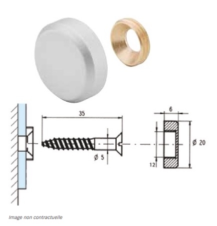 photo info Rosace marbrier chromé brillant cylindrique pour fixation de miroir, verre et crédence